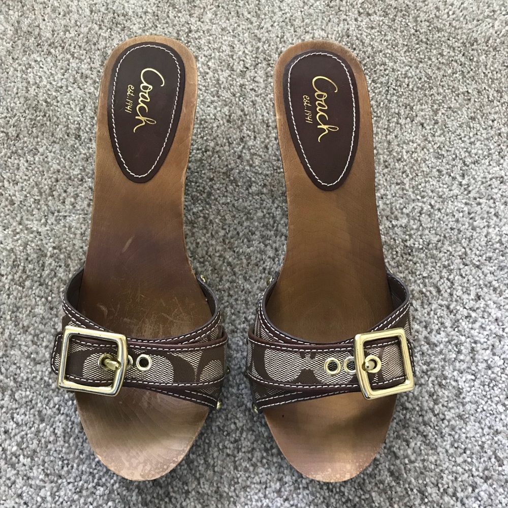 Coach Brendah Signature Logo Wooden Sandals